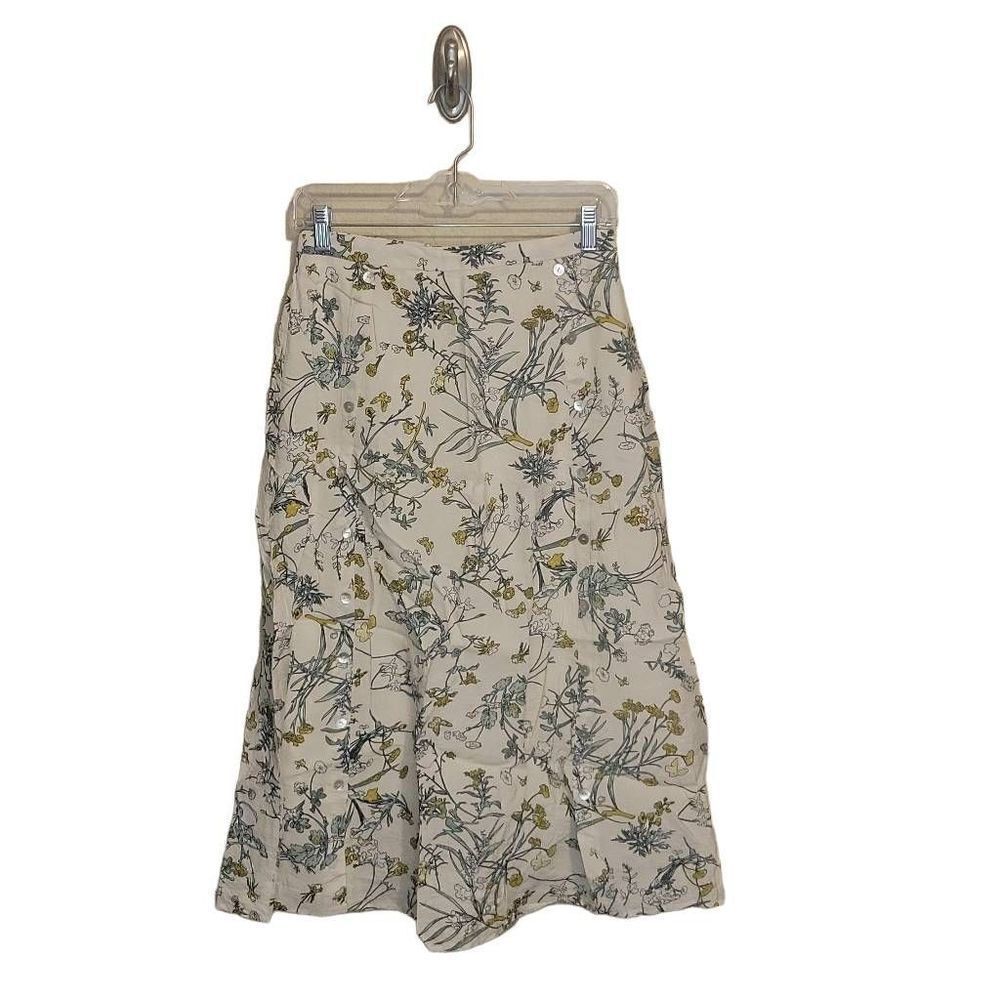 Floral Gathered Double Button Midi Skirt
